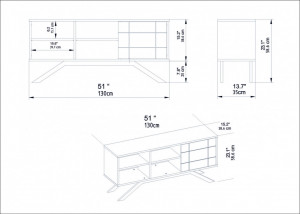 Comoda TV Salvador, Model North, 130x58.6x38.6 cm, Negru/Negru marmorat - Img 7