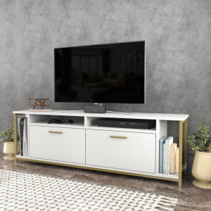 Comoda TV Salvador, Model Omar, 160x50.8x35 cm, Alb/Auriu - Img 3