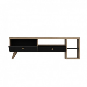 Comoda TV Salvador, Model Parion, 150x47x35 cm, Negru/Stejar - Img 6