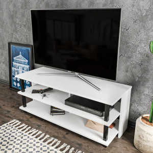 Comoda TV Salvador, Model Pueblo, 120x47.4x44.6 cm, Auriu/Alb - Img 4
