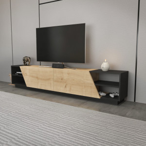 Comoda TV Salvador, Model Rhodes, 240x47.4x37.1 cm, Antracit/Stejar - Img 2