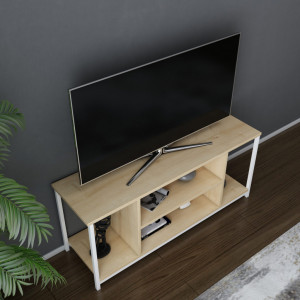 Comoda TV Salvador, Model Rinaldo, 120x50.8x35 cm, Alb/Stejar - Img 3