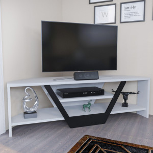 Comoda TV Salvador, Model Sares, 120x36.8x35 cm, Alb/Negru - Img 2