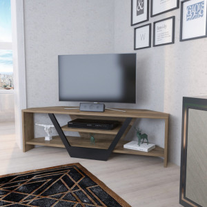 Comoda TV Salvador, Model Sares, 120x36.8x35 cm, Nuc/Negru - Img 3