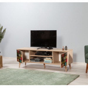 Comoda TV Salvador, Model TRUVA-723, 140x50x40 cm, Stejar/Multicolor - Img 5