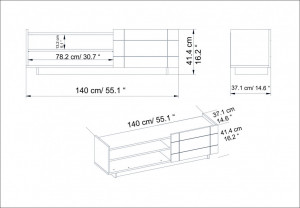 Comoda TV Salvador, Model Valantina, 140x41.4x37.1 cm, Alb/Alb marmorat - Img 5
