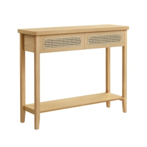 Consolă pentru hol cu 2 sertare și poliță, stil Boho, Stejar Bej, 100 × 30 × 80 cm