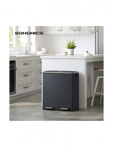 Cos de reciclare, Songmics, 2 compartimente, 2 x 30 L, LTB60GS, Gri - Img 2