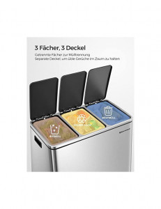 Cos de reciclare, Songmics, 3 compartimente, LTB54NL, 3 x 18 L - Img 3