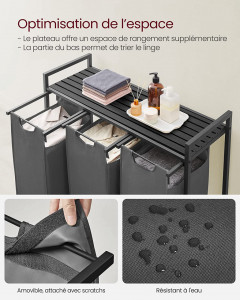 Cos de rufe, Vasagle, Negru-Gri, 92.5×33×72 cm - Img 3