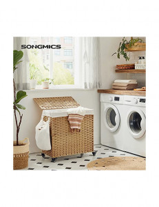 Cos pentru rufe cu roti, Songmics, 140L, Natural, 66 x 33 x 60 cm - Img 2