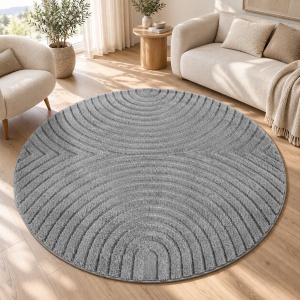 Covor Rotund VivaDeco Art V2, D160 cm, Silver, 100% Polipropilena, Fir 8 mm, 1900 g/mp, OEKO-TEX Standard 100
