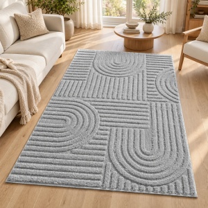 Covor tip Traversa VivaDeco Art V1, 60 x 110 cm, Silver, 100% Polipropilena, Fir 8 mm, 1900 g/mp, OEKO-TEX Standard 100