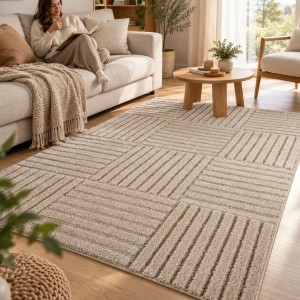 Covor tip Traversa VivaDeco Art V3, 60 x 110 cm, Bej, 100% Polipropilena, Fir 8 mm, 1900 g/mp, OEKO-TEX Standard 100 - Img 4