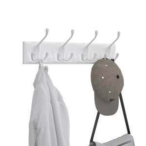 Cuier de perete cu 4 cârlige triple, Alb, 40 × 11 × 7 cm
