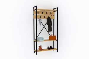 Cuier haine cu rafturi Model Alfa, Stejar, 90x34x180 cm - Img 2