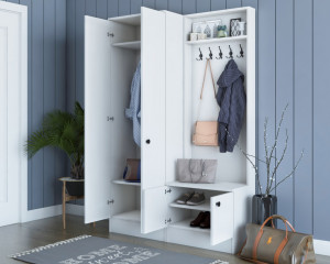 Cuier hol cu dulap Model Anderson, Alb, 119.6x37.3x182.8 cm - Img 2