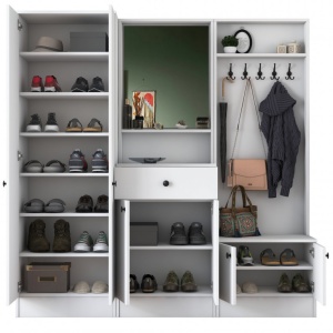 Cuier hol cu dulap Model Baxter, Alb, 179.4x37.3x182.8x cm - Img 11