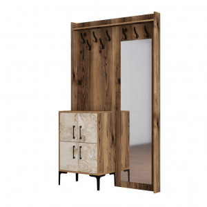 Cuier hol cu dulap Model Berlin, Nuc/Marmorat, 120x35x200 cm - Img 5
