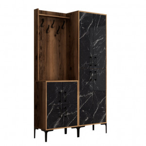 Cuier hol cu dulap Model Berlin, Nuc/Negru Marmorat, 120x35x200 cm - Img 5