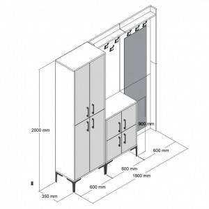 Cuier hol cu dulap Model BerlinABC, Alb, 180x35x200 cm - Img 6