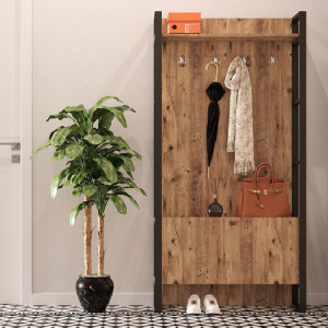 Cuier hol cu dulap Model David, Stejar/Negru, 90x34x180 cm - Img 4