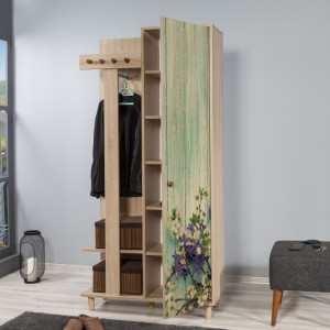 Cuier hol cu dulap Model Garmanto, Stejar sonoma/Multicolor, 90x36x194 cm - Img 3