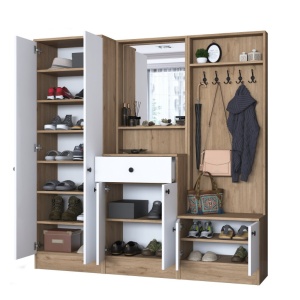 Cuier hol cu dulap Model Hood, Alb/Nuc, 179.4x35.5x182.8x cm - Img 13