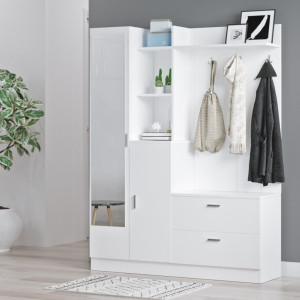 Cuier hol cu dulap Model Roach, Alb, 140x36.8x181.8 cm - Img 2