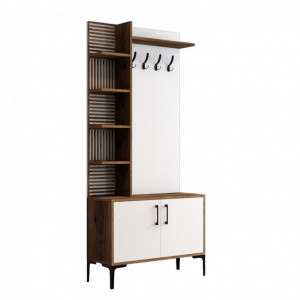 Cuier hol cu dulap Model ViyanaD, Nuc/Alb, 90x35x200 cm - Img 5