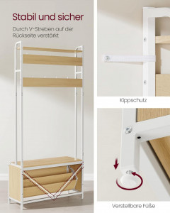 Cuier hol cu dulap Model Webster, Natur/Alb, 85x30x180 cm - Img 7
