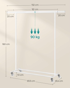 Cuier pe roti Songmics Alb 134x45.4x160 cm - Img 5