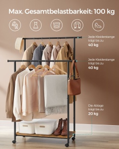 Cuier pe roti Songmics Maro 98.5x39.6x156.8 cm - Img 3
