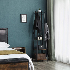 Cuier tip pom cu rafturi Model Good, Maro Rustic/Negru, 43x43x180 cm - Img 3