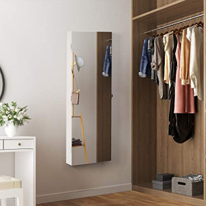 Dulap bijurerii cu oglinda, Songmics, Alb, 108x10x37.2 cm - Img 3