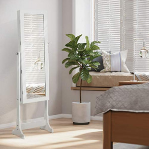 Dulap bijurerii cu oglinda, Songmics, Alb, 150.5x41x36 cm - Img 7