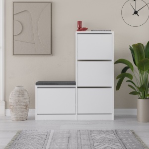 Dulap de pantofi cu banca Dude Alb 105x118.5x26 cm - Img 3