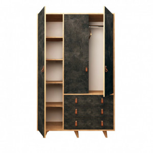 Dulap haine Model Chunky, Stejar/Ciment, 120x52x187 cm - Img 4