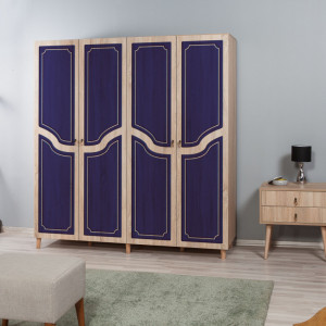 Dulap haine Model Imaj-620, Stejar/Albastru, 180x52x192 cm - Img 1
