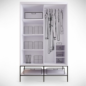 Dulap haine Model Martin, Alb marmorat/Negru/Auriu, 120x57x200 cm - Img 11