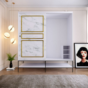 Dulap haine Model Martin, Alb marmorat/Negru/Auriu, 190x57x200 cm - Img 5