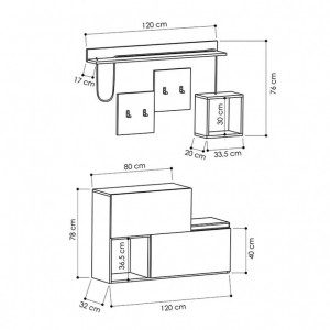 Dulap Pantofi Model Richardson, Antracit, Stejar, 120x32x78 cm - Img 4