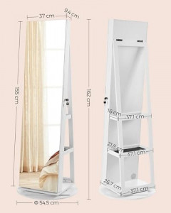 Dulap pentru bijuterii, Songmics, Alb, 55x55x162 cm - Img 3