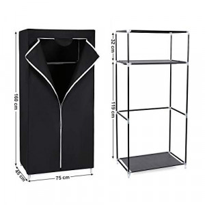 Dulap pentru haine, Songmics, Negru, 75x45x160 cm - Img 5