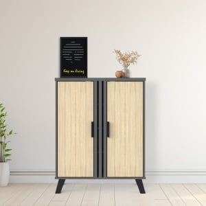 Dulap pentru pantofi Shoby, 2 usi, 4 polite, Sonoma/Antracit, 70,5 x 30 x 91 cm