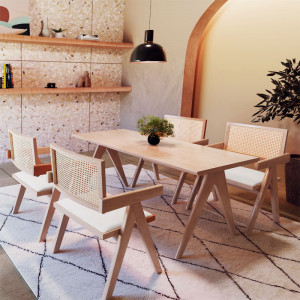 Fotoliu Winslow lemn de arbore de cauciuc, culoarea nuc - pvc ratan culoare lemn natural - material textil gri - Img 2