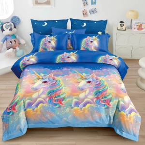 Lenjerie 1 Persoana Copii, Finet, 4 Piese - Celestial Unicorn
