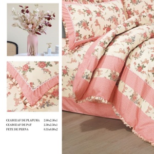 Lenjerie cu Broderie si Volanase Pink Petal, 4 Piese (Finet) - Img 2