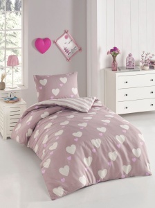 Lenjerie de pat 1 Persoana Model Herz Dusty Rose