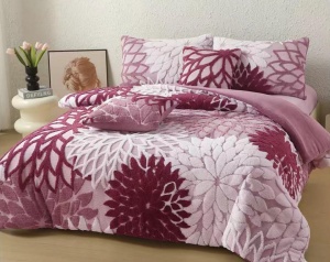 Lenjerie de pat Cocolino 6 piese, model floral embosat, cearșaf cu elastic 180 × 200 cm, Dahlia V3